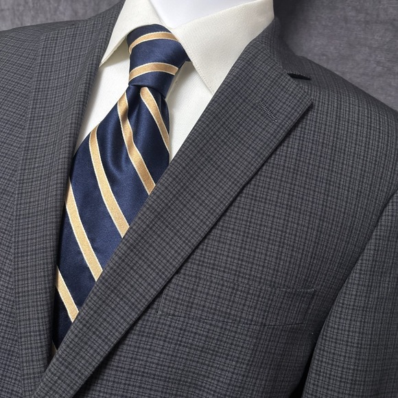 Alfani Sport Coat 40L Slim Fit Charcoal Gray Check Plaid Blazer Jacket Classic